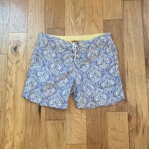 Tailor vintage mens swim trunks in purple and yellow print excellent condition